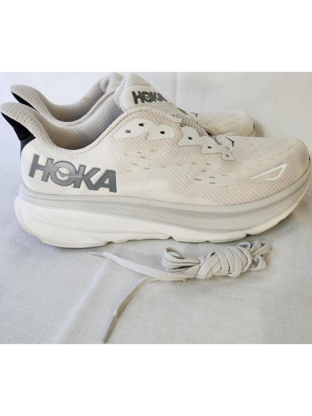 HOKA ONE ONE Clifton 9 Men's White Mesh Running Shoes Size 12.5D Breathable